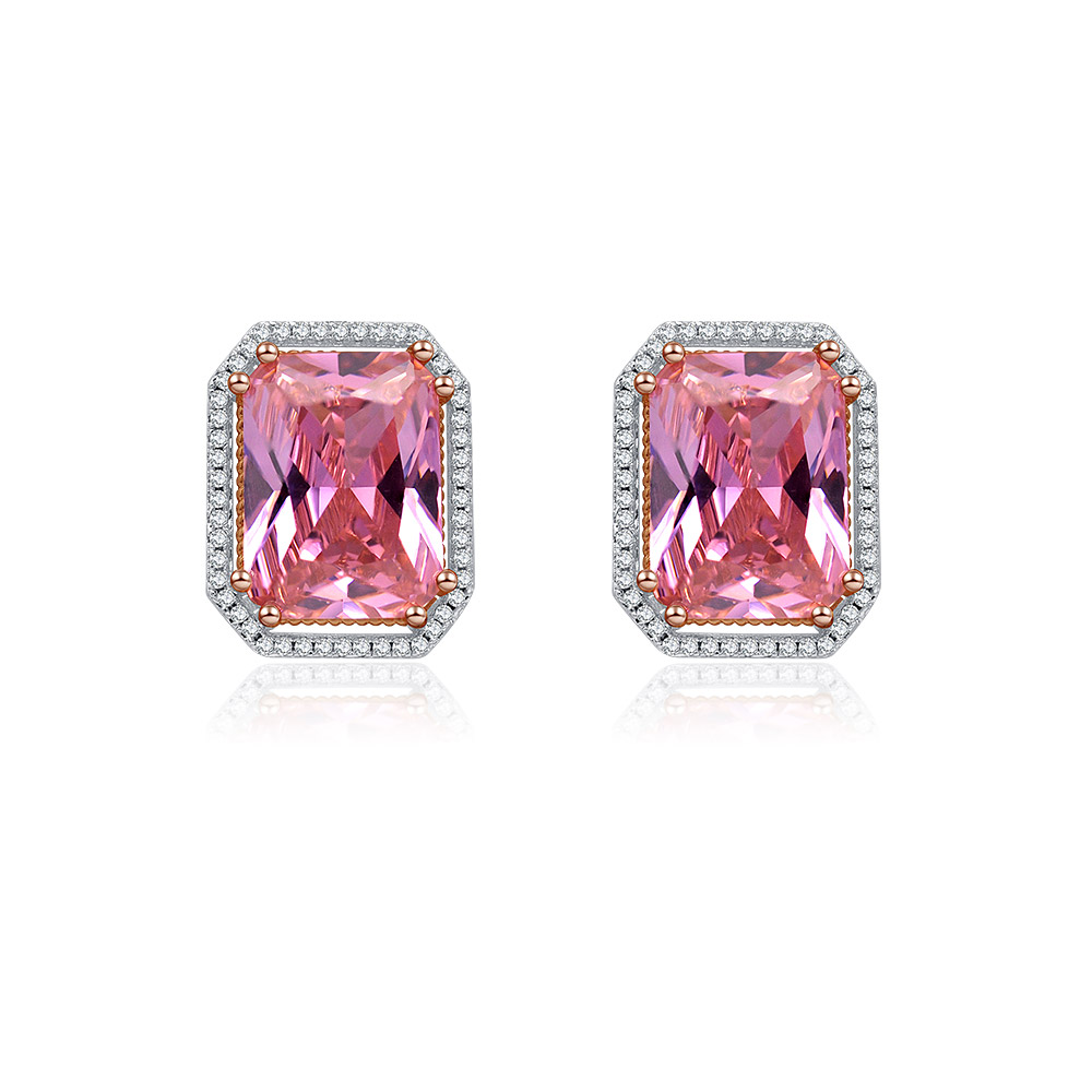 Rectangle Cushion Cut Pink Earrings